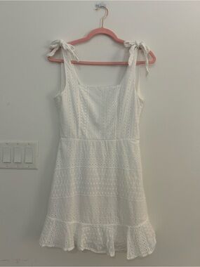 Alter’d State Women’s M White Eyelet Cotton Mini Dress Tie Shoulder